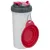 White food container with grey lid and red foldable silicone bowl, attached with a metal carabiner.