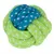 Fonott játék labda zöld és kék pamut kötélből, fehér díszítéssel.
