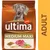 Ultima Adult Medium Maxi koiranruoka, sisältää lihaa, viljaa, riisiä, herneitä ja porkkanoita. Affinity-logo näkyvissä.
