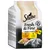 Sheba Fresh & Fine i gelé, 6x50g. Varianter: 2x kalkon, 4x kyckling. Förpackning av 100% återvinningsbart papper. Visad: grå katt och serverad mat.