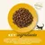 Crocchette su piatto giallo, testo visibile: 'MADE WITH NATURAL INGREDIENTS', 'KEY ingredients', elenco ingredienti principali in inglese tra cui pollo, patate, grasso di pollame, olio di salmone.