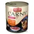 Blik Animonda Carny Adult kattenvoer, rund en kip. Tekst: 'Rind + Huhn', 'Rund + Kip', 'Mit Taurin'. Afbeelding van kat en schaal met vlees.