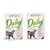 Twee zakjes Almo Nature Daily natvoer voor volwassen katten, varianten kip & zalm en kip & rund. Tekst: 'with natural ingredients', 'all profits to the planet'.