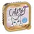 Barquette Catessy Fine Paté with Turkey 100 g, texte visible : Yummmmeow!, Oh, so smooooth!, No added sugar. Illustration de chat gris aux yeux bleus.
