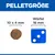 Pelletgrösse: Pellet mit 10 x 4 mm im Vergleich zu einem Würfel mit 16 mm Grösse.