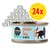 24 lattine Cosma Pure Love Nature Chicken and Tuna in Broth, etichetta con silhouette di gatto e simboli pollo e tonno. Testo in inglese visibile sulla confezione.