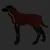 Une figurine de chien noire porte un manteau rouge foncé avec une bande réfléchissante et une fermeture à boucle. Une figurine de chien noire porte un manteau rouge foncé avec une bande réfléchissante et une fermeture à boucle.