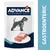 ADVANCE Veterinary Diets Gastroenteric hondenvoer, afbeelding van een hond en natvoer op een bord, merknaam affinity zichtbaar op de verpakking.