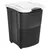 Black and white plastic storage container with a patterned front panel and a hinged lid, suitable for storing dry goods or pet food.