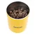 Yellow tin with the inscription 'SNACKS', filled with brown, ring-shaped treats.