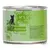 Conservă Catz finefood N° 5, etichetă verde cu text în germană: Lachs und Geflügel. Siluetă de pisică neagră vizibilă pe ambalaj.