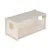 Caja de madera de forma rectangular, dos aberturas redondas en los laterales y acceso abierto en la parte frontal. Adecuada para pequeños animales o como accesorio.