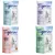 Cztery opakowania żwirku Tigerino Crystals Silicate Litter 5 l, różne warianty: classic, lavender, flower scent, aloe vera; widoczne ikony: lekki, pochłania zapachy, bezpyłowy.