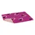 Pink pet blanket with heart and paw pattern, non-slip underside visible.