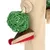 Giocattolo in legno con palla verde in materiale intrecciato, pezzo di legno rosso e corda. Adatto agli pet per giocare o masticare.