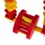 Wooden toy in red and yellow with geometric shapes, suitable for small pets. Includes metal rings for attachment.