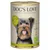 Boîte Dog's Love, texte visible : 100 % bio, Huhn Poulet Pollo Chicken, mit Buchweizen, Sellerie & Basilikum, Bio/Organic, Made in Austria, getreidefreie Rezeptur, 61% Huhn.