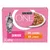 Purina ONE Junior cibo per gatti, 8x85g, 4x salmone, 4x pollo. Confezione con gattino grigio e piatto con pezzi di carne.