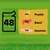 Illustration d’un pack de 48 avec répartition : 24x Poulet, 12x Bœuf, 12x Saumon. Animaux stylisés à côté des quantités et saveurs.