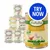 Selection of Lukullus adult food tins in various flavours with a large blue 'Try Now' button displayed over the image.