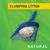 Clumping litter shown on a scoop with the words 'clumping litter' and 'natural' visible, indicating natural clumping litter product.