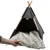 Tipi grigio con struttura in legno e cuscino soffice estraibile. Mano mostra la funzione del cuscino.