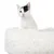 Weisse, flauschige Katzenliege mit einer schwarz-weissen Katze darauf. Produkt zur Präsentation von Haustiermöbeln.