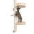 Wooden climbing tree with sisal post and three platforms. Cat exploring the top level.