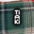 Tiaki-Logo auf grün kariertem Stoff.