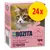 Confezione Bozita Swedish Natural Quality con manzo macinato, 370 g, per gatti. Testo visibile: grain free, β glucan, chunks in jelly. Evidenziato cerchio giallo con '24x'.