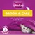 whiskas GROOM & CARE, With Zinc & Omega-6 for Skin & Coat, healthy skin & coat. A szöveg angol nyelvű.