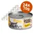 Lot de 24 boîtes DOGS'n TIGER Genuss Hähnchenfilet, 70 g chacune. Texte visible : FOLLOW US! www.dogs-tiger.de. Illustration de chat et poulet sur l’étiquette.
