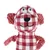 Jouet pour chien en tissu à motif carreaux rouges et blancs, oreilles et bras en tissu texturé rose, visage brodé avec yeux et museau noirs visibles.