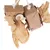 Jouet suspendu en carton, bois et papier froissé, composé de deux blocs reliés par une corde épaisse, avec disques en bois et franges en papier visibles.