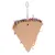 Jouet suspendu en carton marron en forme de triangle, décoré de bandes colorées et muni d'une chaîne métallique avec mousqueton pour fixation.