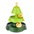 Green toy shaped like a Christmas tree with two yellow balls, decorated with star and stripe patterns.