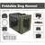 Niche pliable pour chien en nylon avec armature métallique, coussin amovible, poche de rangement, sangles élastiques. Tableau des tailles : S à XL, largeur 535–965 mm, hauteur 460–735 mm.