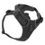 Black dog harness with adjustable straps and reflective strips, suitable for secure hold and control.