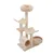 Arbre à chat beige avec plusieurs plateformes, un tunnel, deux paniers ronds et des poteaux recouverts de corde pour griffer. Structure en tissu et sisal visible.
