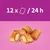 Feeding guide showing 12 pieces per 24 hours, with image of filled snack bites below the text.