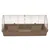 Cage pour rongeur avec base en plastique marron, structure en métal blanc et deux mangeoires intégrées à l’avant.