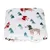 Manta branca com motivos de cães em roupa de inverno e árvores de Natal verdes. Os cães usam cachecóis vermelhos e gorros verdes.