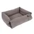 Grey rectangular pet bed with soft padded sides and a logo patch on the front.