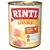Lata de Rinti Sensible, texto visible: 100 %* Huhn + Reis, nur 1 tierisches Protein, glutenfrei – optimal verträglich, imágenes de pollo y arroz. *im Fleischanteil.