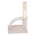 Arbre à chat beige avec poteau en sisal, brosse courbée, base recouverte de tissu et balle suspendue. Matériaux visibles : sisal, plastique, tissu.