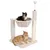 Cat tree with hammock, sisal scratching post, play ball and brush strip. Two cats demonstrating use.