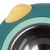 Close-up of a feeding bowl with stainless steel inner dish and coloured plastic rim in yellow, green and turquoise.