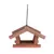 Casita colgante para pájaros de madera con techo verde y colgador negro, apta para comida para pájaros.