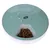 Round green feeder with an open compartment containing brown dry food.