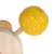 Boule recouverte de corde jaune fixée sur une structure en bois clair, matériaux visibles : bois et corde.